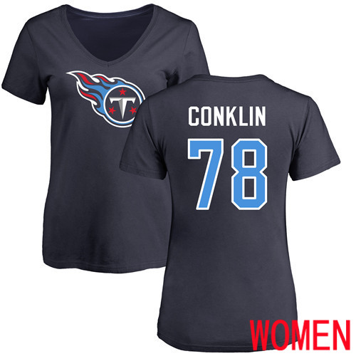 Tennessee Titans Navy Blue Women Jack Conklin Name and Number Logo NFL Football #78 T Shirt->women nfl jersey->Women Jersey